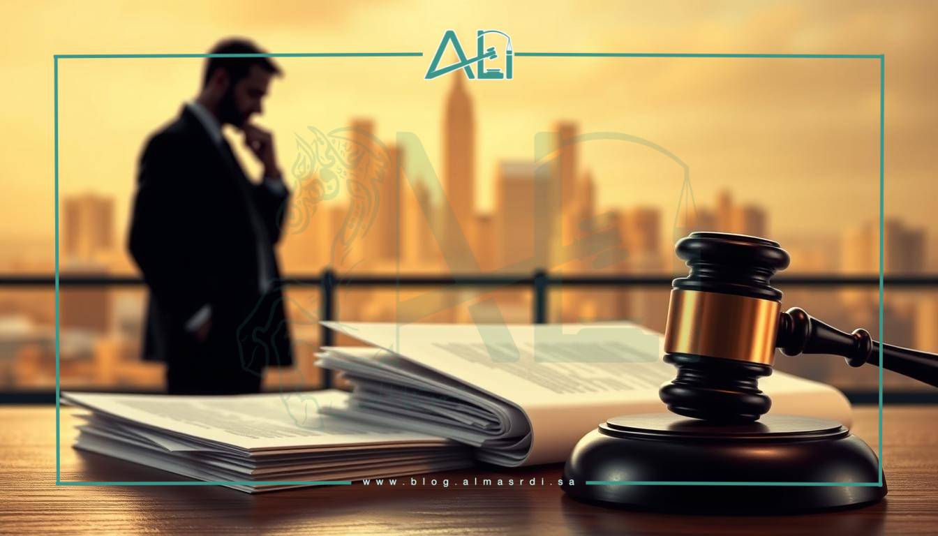 A detailed illustration of the key conclusions regarding Article 18 of the Law of the Legal Profession. Realistic, high-resolution digital art. In the foreground, a stack of legal documents and a gavel, symbolizing the judicial process. In the middle ground, a silhouette of a lawyer in deep thought, pondering the implications of the article. In the background, a blurred cityscape, conveying the broader legal and social context. Warm lighting, creating a contemplative atmosphere. Crafted by almasrdilaw.