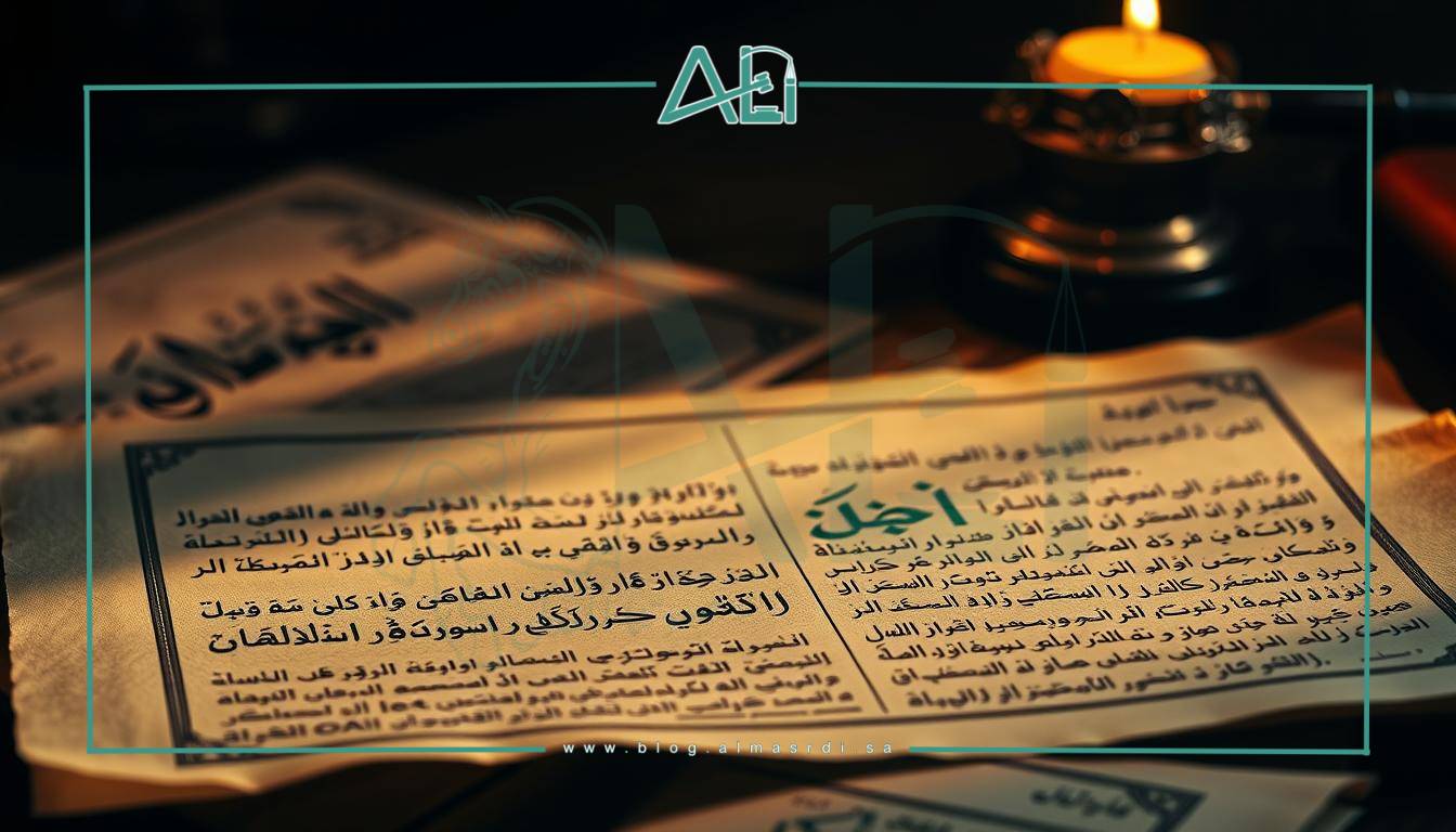 A meticulously crafted legal document, detailing the intricate timelines and deadlines governing the inheritance process. Elegant calligraphy adorns the parchment, illuminating the critical "المواعيد القانونية" that must be observed. Soft, warm lighting casts a contemplative glow, while the composition evokes a sense of gravitas and formality befitting the importance of the subject matter. Subtle textures and aging lend an air of authority, as if this were a centuries-old tome from the almasrdilaw archives.