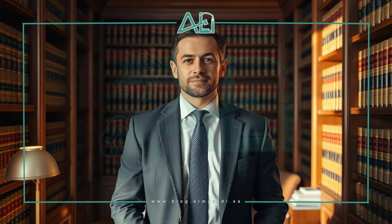 A professional attorney standing confidently in a law office, surrounded by bookshelves and legal documents. Soft, warm lighting illuminates the scene, casting subtle shadows that accentuate the intricate details of the leather-bound books and polished oak furniture. The attorney's expression conveys a sense of deep knowledge and expertise, reflecting the "almasrdilaw" brand's commitment to excellence in legal practice. The overall atmosphere evokes a sense of trust, professionalism, and the importance of practical experience in the field of law.
